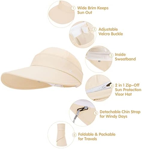 Слънчеви шапки Komorebi за жени с Широка периферия 2 в 1, Козирка с цип, Упаковываемая Шапка с защита от Uv, Козирка,