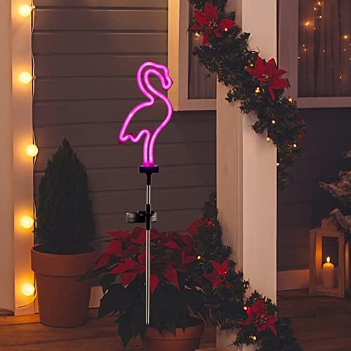 Розов Слънчев Градински лампа с Фламинго, 1 опаковка, Външен Слънчев лампа за пътека в тревата, Двор, Неоново-Розово