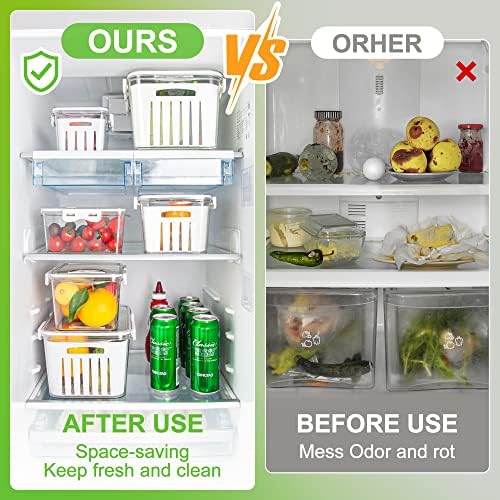Контейнери за зеленчуци с пълнеж за хладилник, 3 опаковки за съхранение на продукти за малкия и среден и голям размер,