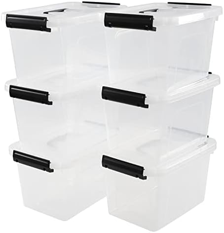 Кутии за съхранение от прозрачна пластмаса Neadas с капацитет 6 литра, затваряне на резето, с капачки и дръжки, 6 опаковки