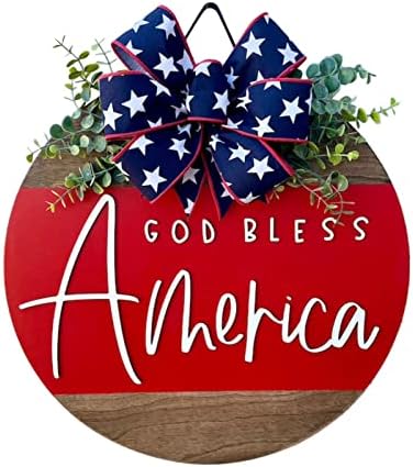 Патриотичен Добре дошли Знак за входната врата, Окачен Знак Боже, Благослови Америка на 4 юли, В Знак на Ден на Независимостта
