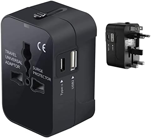 Международен захранващ адаптер USB Travel Plus, който е съвместим с Celkon A107 за захранване на 3 устройства по целия свят USB TypeC, USB-A за пътуване между САЩ/ЕС /AUS/NZ/UK /КН (черен)