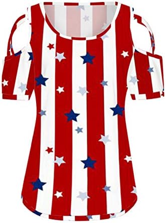 На 4 юли Тениски Ризи за Жени С Къс Ръкав И Кръгло Деколте Туника Върховете на Американския Флаг на Звезди Шарени Патриотическая