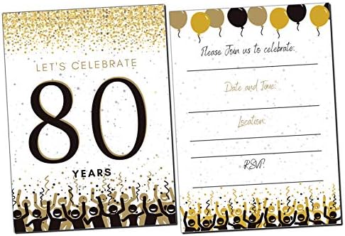 покани за парти в чест на 80-годишнината | 80 години | Черно злато | Покани на парти под формата на Конфети | Попълнете