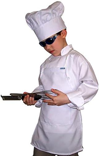 Детски комплект готвач Chefskin M White Kid (Престилка + шапчица) Олекотена Плат е Подходящ за 8-12 години
