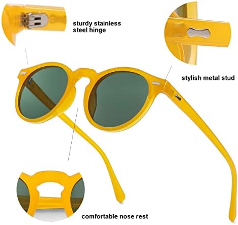 Gleyemor Реколта Поляризирани Слънчеви очила за мъже, Кръгли Слънчеви Очила С Защита UV400, Ретро Ацетатная Дограма за