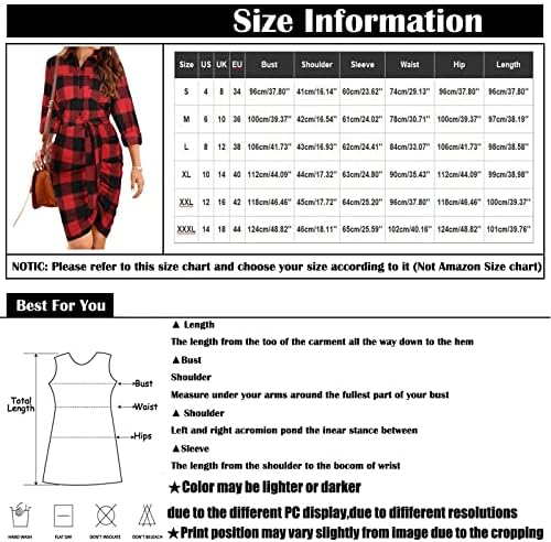NOKMOPO Рокли за Жени 2023, Модни и Ежедневни Риза с Завязками в областта на Талията Рокля в Клетка с Къс Ръкав и Ревери