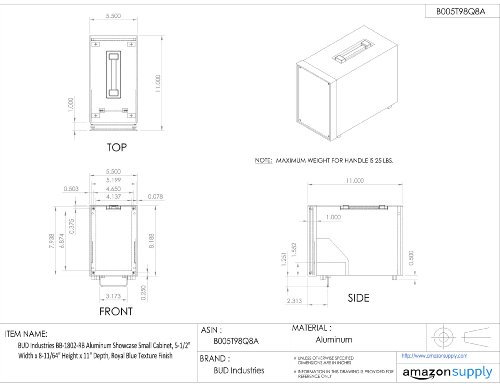 BUD Industries BB-1802-РБ Алуминиева Витрина Малък Шкаф 11 L x 5,5 W x 8,17 H, кралско Синьо