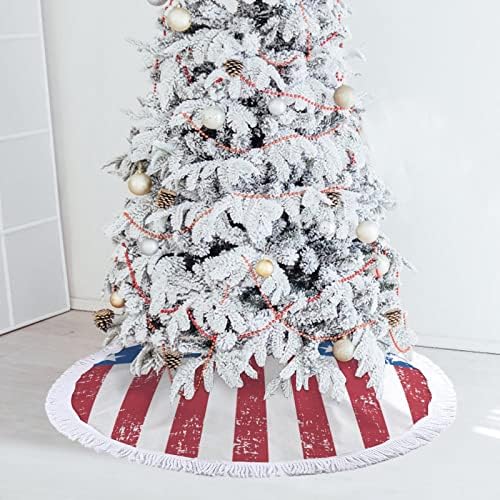 Ретро Американски Флаг Коледно Дърво Мат Пола Дърво Базовата Кутията с Пискюли за Празнични Партита, Коледни Украси 48