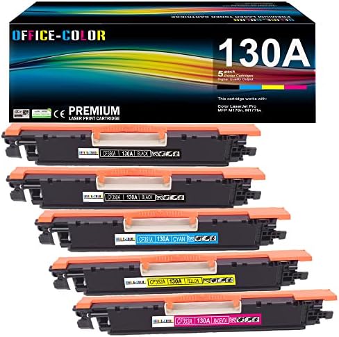 Касети с тонер 130A, 2 черни, 1 син, 1 червена, 1 жълта (5 опаковки), работят с мастило HP Color Laserjet Pro MFP M177fw,