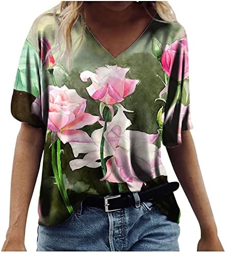 Дамски ризи NOKMOPO, големи размери, къс ръкав, модерни ежедневни тениски големи размери с цветен принтом, върхове с
