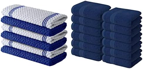 Кухненски кърпи Infinitee Xclusives премиум–клас синьо - Пакет от 6, памук, 15 x 25 см, Поглъщащ Кухненски кърпи