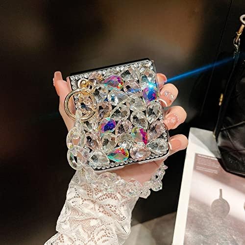 за Samsung Galaxy Z Флип 4 Калъф за жени, Момичета с каишка, Разкошен Брилянт дизайн с красиви кристали, 3D Ръчно изработени,