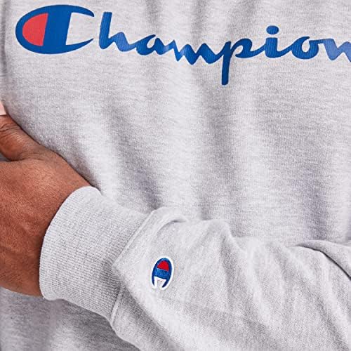 Мъжки hoody Champion's Powerblend Fleece Crew Sweatshirt за мъже с яка-часова, на който пише Сценарий (обл. или Big &