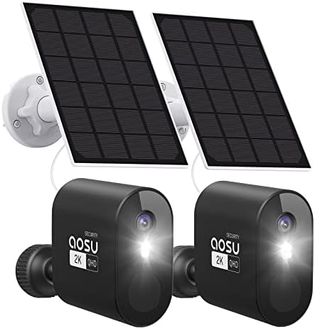 Безжични Външни слънчеви камери за сигурност AOSU, помещение за слънчева батерия 2K, помещение за батерии с прожектором