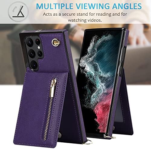 Съвместим с Samsung S23 Ultra Case Портфейл с Отделения за карти на Притежателя чанта за Носене през рамо от Изкуствена