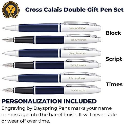 Химикалки с надпис под формата на кръст | Подаръчен Комплект химикалка и Перьевых дръжки Cross Calais с футляром - Син.
