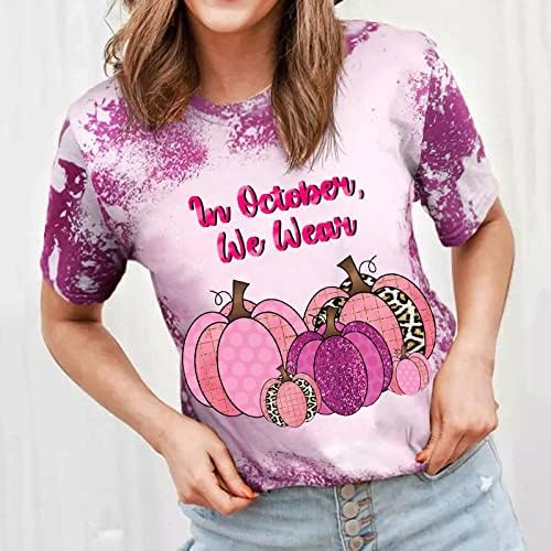 MIASHUI Тениска за Жени с Къс Ръкав, Дамски Тениска За Превенция на рака на гърдата, С Принтом Коса, с Кръгло Деколте,