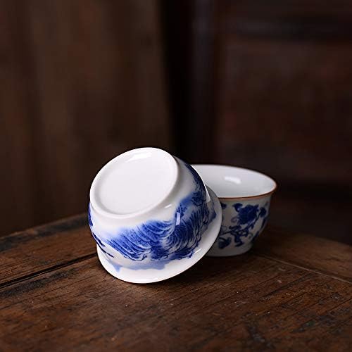Китайска Чаша за чай кунг-фу ръчно изработени Woonsoon 60 мл, Комплект от 3 Сини и бели Чаени чаши от Костен Порцелан,