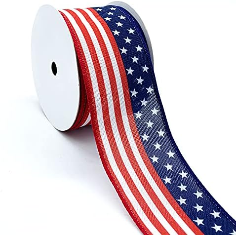 Лента с Патриотичен Флага на Америка, 2,5 * 10 Ярда, Звезди и ленти на Ден на Труда, Лента от Зебло с Тел Край, Бяла,