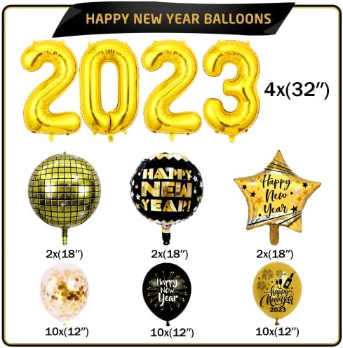 60шт Набор от Новогодишните балони включва 2023 Въздушни топки, Топки честита Нова Година, Топки с диско-Топки, Топки