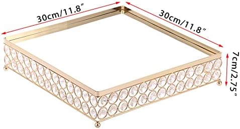 BSTKEY 12-инчов Квадратна Чиния за торта с Декорация от Кристални Мъниста, Тава за подаване на бисквити и Плодове, Поставка