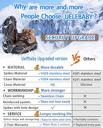 Uelfbaby Crampons Усъвършенстване на система на съединителя с лед и сняг от 19 шипове Ice Snow Grips Осигурява надеждна защита при ходене, тичане бутам или пешем туризма по снега и