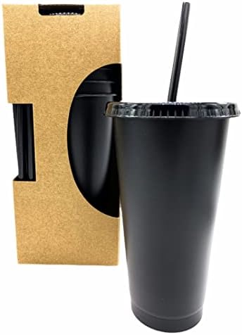 Матово Черни Пластмасови чаши с капаци и соломинками, Многократно чаша за студена вода | 24 грама - 5 опаковки | По поръчка
