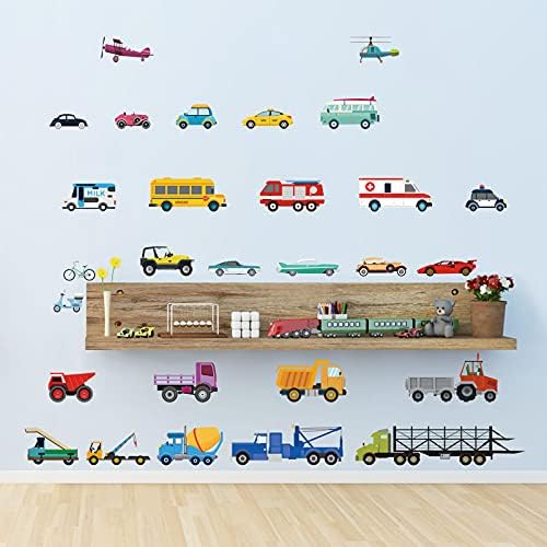 стикери за стена decalmile Cars Транспортира Декор на Стените на Детската Стая, Стикери за Стена за Момчета, Детска Стая,