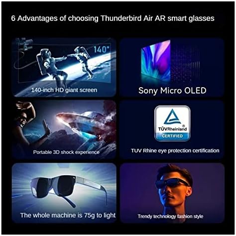 DIPIUS е Съвместим с Thunderbird Aero AR 1S 140HD 3D Очила Дисплей за гледане на игри, Гледане на екрана на мобилен компютър,