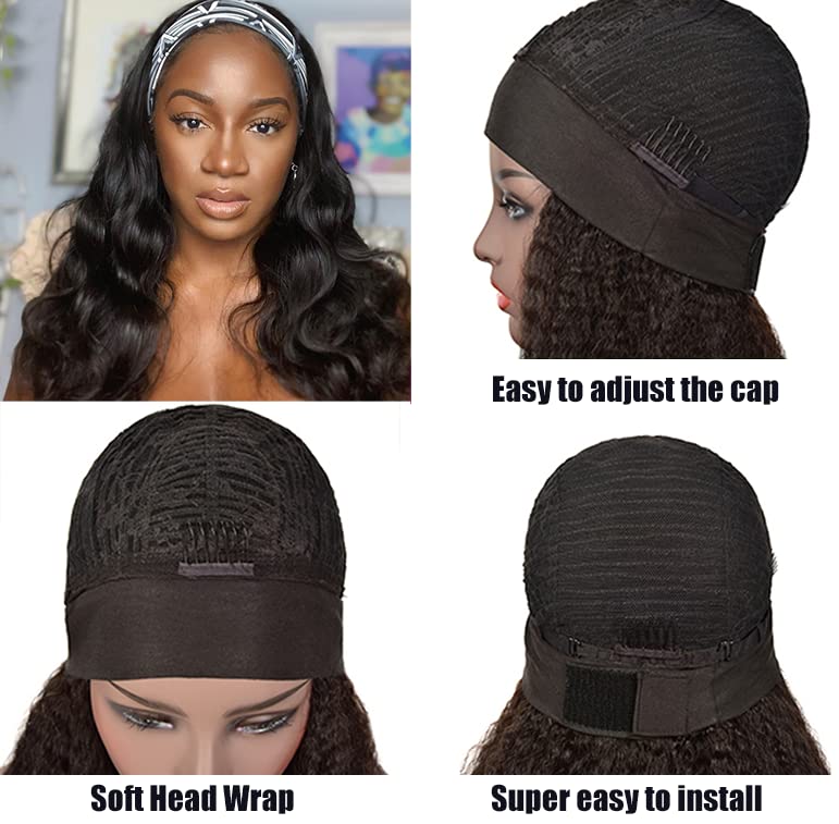wlymly Обемна вълнообразни превръзка на главата с перука от човешка коса за черни жени, бразилски девствени коса 150%