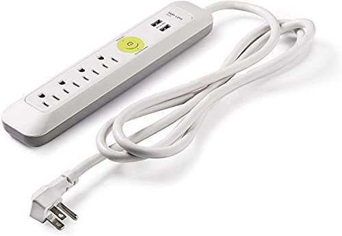 Мрежов филтър Power Strip с 4 Розетки и 2 USB порта за бързо зареждане, Тежкотоварни удължителен кабел с дължина от 6