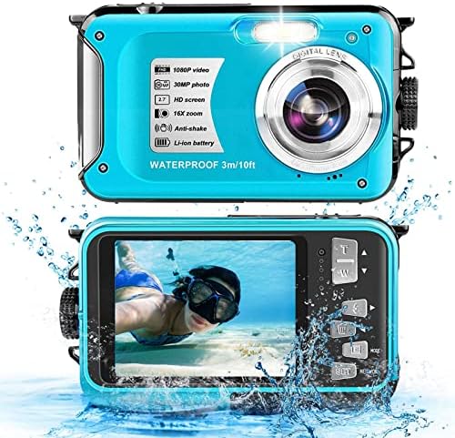 Водоустойчив Цифров Фотоапарат 10-Подножието Подводна Камера, 2,7-инчов LCD дисплей 1080P 30-Мегапикселов Видео Селфи