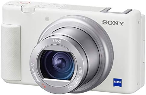 Компактен цифров фотоапарат Sony ZV-1 4K HD, Бял Комплект с SD-карта с обем 64 GB, чанта, микрофон, Гъвкав статив, допълнителна
