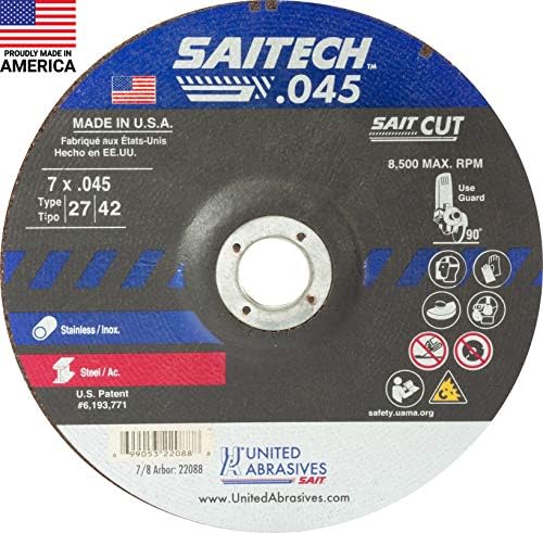 United Abrasives-SAIT 22088 Високопроизводителни металорежещи кръгове Saitech™ (тип 27/тип 42 с дълбоки център) 7 x 0,045