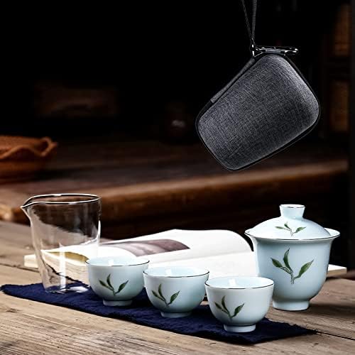 YXBDN Преносим Комплект Чаени Саксии за пътуване на открито с 3 Мини-Чаши, 1 Чаена набор от gaiwan, Определени за церемонията