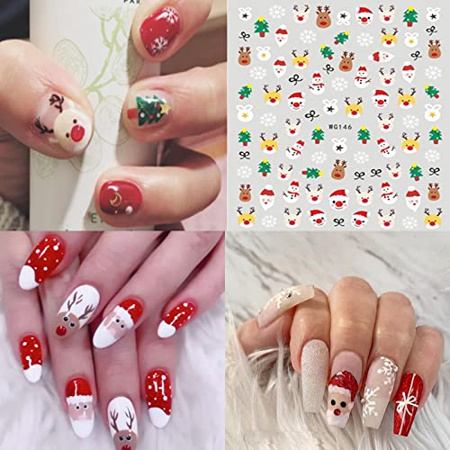YOSOMMK Коледни Стикери за Дизайн на ноктите, Самозалепващи Стикери за нокти под формата на Снежинки, Дядо Коледа, Снежен