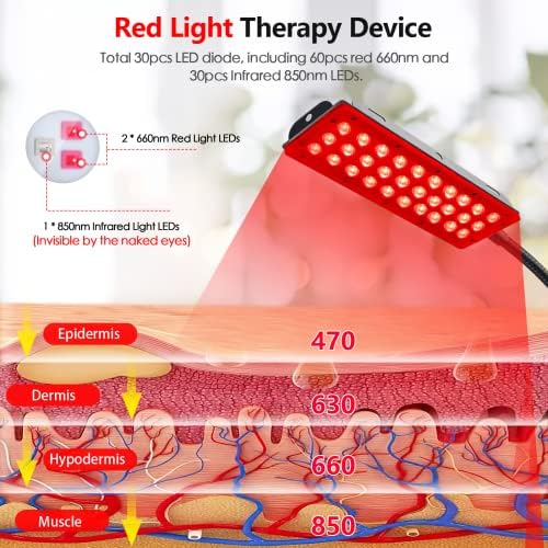 Терапия с Червена Светлина за Тялото, Led Лампа за терапия Червен Инфрачервен светлина с Регулируема Стойка 660 нм Червена