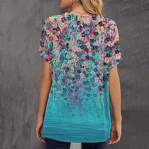 Тениска за Жени Летни Ежедневни Блузи Къс Ръкав през Цялата Силует Градиентный Контрастен Цвят на Блок Тениска Свободна