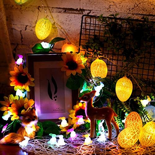 Венец с Великден Заек, 10 фута, 40 светодиоди, Декоративна лампа със заек, работещи на батерии, с 8 режима, дистанционно