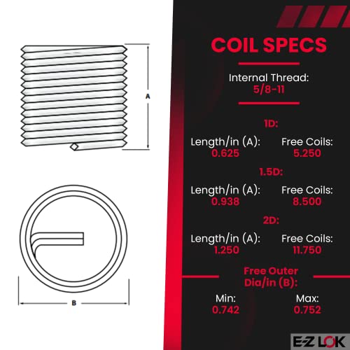 Резьбовая поставяне на E-Z LOK Coil за метал са 18-8 Резьбовая поставяне на спирала тел от неръждаема стомана 5/8-11
