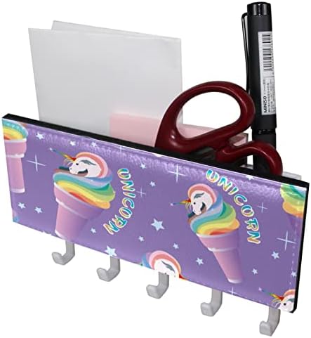 Стенен Държач за ключове и поща с лилаво Сладолед под формата на Еднорог - Закачалка за ключове с Организатора за поща