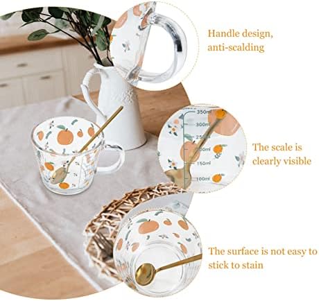 Hemoton Kawaii Glasses Стъклени Чаши за Кафе Чаена чаша: Прозрачни Чаши за мляко с дръжка, Лъжица с Оранжеви Модел, Чаша